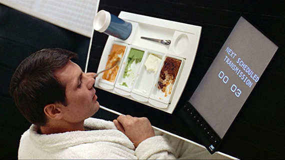 Frank (Gary Lockwood) eats breakfast and watches video on an iPad-like device in 2001. 