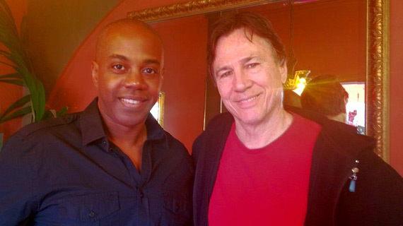 FutureDude Jeffrey Morris and actor Richard Hatch share lunch together at the Aroma Café.