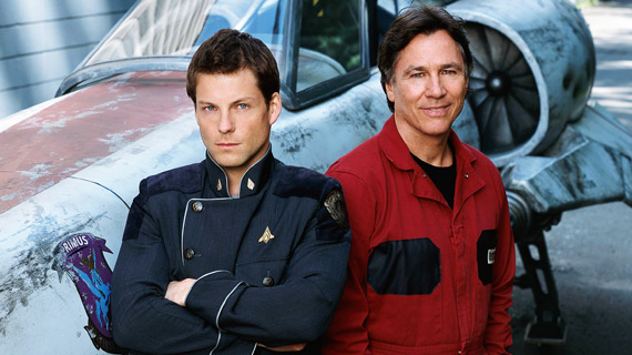 Jamie Bamber as the new Apollo with Hatch as Tom Zarek on the set of the Galactica reboot.